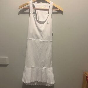 Lacoste White Sleeveless Pleated Tennis Dress with Green Logo
